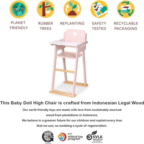 كرسي مرتفع للأطفال - استمتع بتجربة الأبوة والأمومة التظاهرية مع قطعة أثاث أنيقة وقوية لدمية الأطفال - مع طاولة عملية قابلة للطي ولمسات من الخشب الطبيعي - لعمر 3 سنوات فما فوق in Kuwait