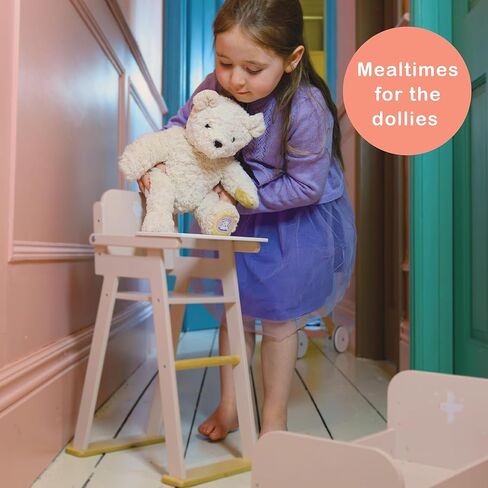 كرسي مرتفع للأطفال - استمتع بتجربة الأبوة والأمومة التظاهرية مع قطعة أثاث أنيقة وقوية لدمية الأطفال - مع طاولة عملية قابلة للطي ولمسات من الخشب الطبيعي - لعمر 3 سنوات فما فوق in Kuwait