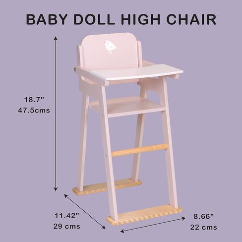 كرسي مرتفع للأطفال - استمتع بتجربة الأبوة والأمومة التظاهرية مع قطعة أثاث أنيقة وقوية لدمية الأطفال - مع طاولة عملية قابلة للطي ولمسات من الخشب الطبيعي - لعمر 3 سنوات فما فوق in Kuwait