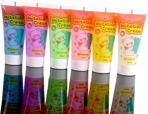 Simulation Imitation Cream Adhesive Gel DIY Fake Whipped Cake Cream Glue for Handmade Phone Case Mirror Jewelry Accessories Decoration with Nozzles 50g (4# Yellow, 30pcs Resin Accessories) in Saudi Arabia