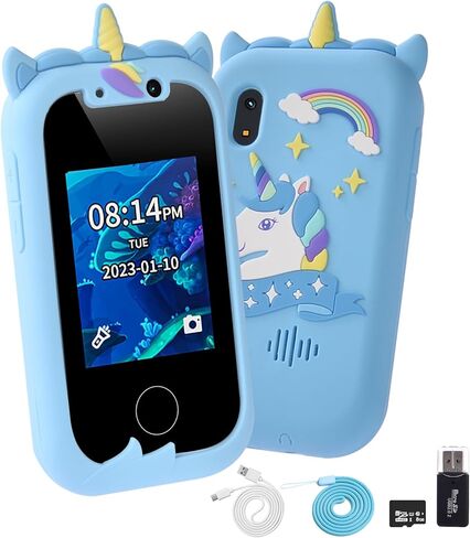 هاتف ذكي للأطفال للفتيات، هدايا هواتف لعبة يونيكورن الوردية للأطفال، هاتف حقيقي لتعليم تعلم شاشة اللمس، هدايا عيد الميلاد لعمر 3 4 5 6 7 8 9 سنوات مع بطاقة SD سعة 8 جيجابايت in Kuwait