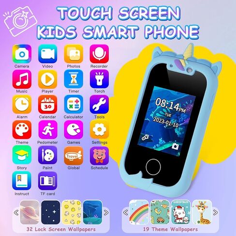 هاتف ذكي للأطفال للفتيات، هدايا هواتف لعبة يونيكورن الوردية للأطفال، هاتف حقيقي لتعليم تعلم شاشة اللمس، هدايا عيد الميلاد لعمر 3 4 5 6 7 8 9 سنوات مع بطاقة SD سعة 8 جيجابايت in Kuwait