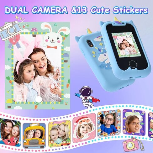 هاتف ذكي للأطفال للفتيات، هدايا هواتف لعبة يونيكورن الوردية للأطفال، هاتف حقيقي لتعليم تعلم شاشة اللمس، هدايا عيد الميلاد لعمر 3 4 5 6 7 8 9 سنوات مع بطاقة SD سعة 8 جيجابايت in Kuwait