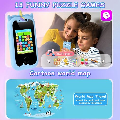 هاتف ذكي للأطفال للفتيات، هدايا هواتف لعبة يونيكورن الوردية للأطفال، هاتف حقيقي لتعليم تعلم شاشة اللمس، هدايا عيد الميلاد لعمر 3 4 5 6 7 8 9 سنوات مع بطاقة SD سعة 8 جيجابايت in Kuwait