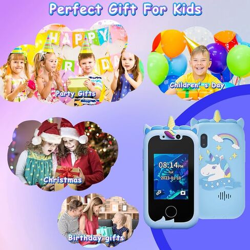 هاتف ذكي للأطفال للفتيات، هدايا هواتف لعبة يونيكورن الوردية للأطفال، هاتف حقيقي لتعليم تعلم شاشة اللمس، هدايا عيد الميلاد لعمر 3 4 5 6 7 8 9 سنوات مع بطاقة SD سعة 8 جيجابايت in Kuwait