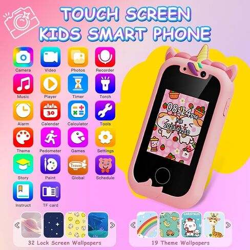 Kid Smart Phone for Girls,Pink Unicorns Kids Toy Phone Gifts,Touchscreen Learning Education Real Phone,Christmas Birthday Gifts for 3 4 5 6 7 8 9 Year Old Girls with 8GB SD Card in Saudi Arabia
