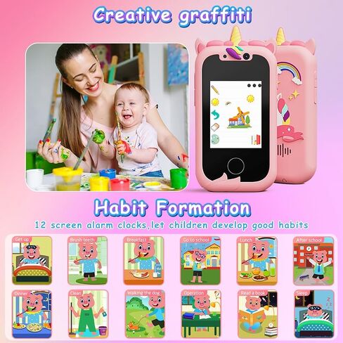 Kid Smart Phone for Girls,Pink Unicorns Kids Toy Phone Gifts,Touchscreen Learning Education Real Phone,Christmas Birthday Gifts for 3 4 5 6 7 8 9 Year Old Girls with 8GB SD Card in Saudi Arabia