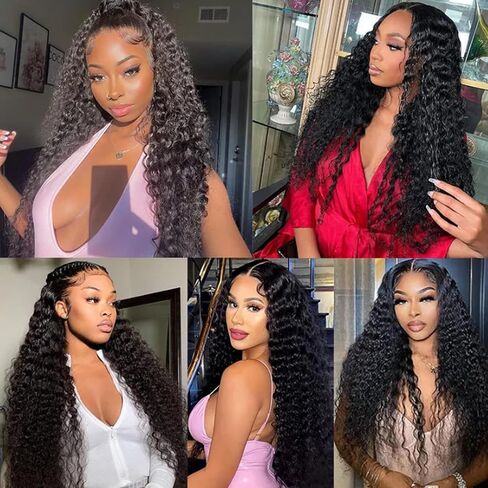 شعر مستعار بدانتيل أمامي بكثافة 28 بوصة، شعر مستعار أمامي بموجة عميقة، شعر بشري من الألياف الاصطناعية، شعر مستعار مجعد مسبقًا للنساء ذوات البشرة السمراء، تم قطعه مسبقًا بشعر الطفل، شعر مستعار بدانتيل أمامي مجعد، شعر طبيعي بدون غراء in Saudi Arabia