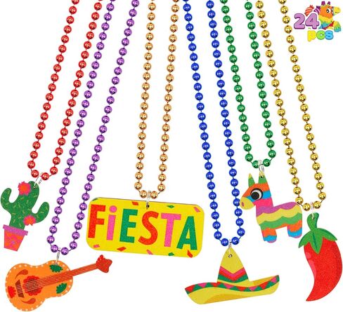 JOYIN 24 جهاز كمبيوتر شخصى Cinco de Mayo قلادات حبة، قلادة مطرزة فييستا لهدايا حفلات العازبة المكسيكية تحت عنوان، تاكو الثلاثاء، مهرجانات ضياء دي مويرتوس، صور الدعائم الكرنفالات ديكورات الأحداث in Saudi Arabia