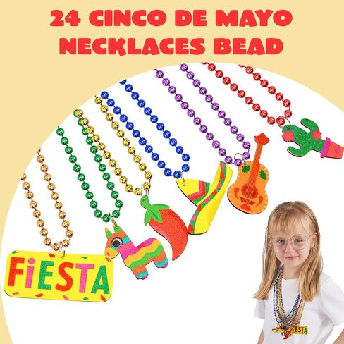 JOYIN 24 جهاز كمبيوتر شخصى Cinco de Mayo قلادات حبة، قلادة مطرزة فييستا لهدايا حفلات العازبة المكسيكية تحت عنوان، تاكو الثلاثاء، مهرجانات ضياء دي مويرتوس، صور الدعائم الكرنفالات ديكورات الأحداث in Saudi Arabia