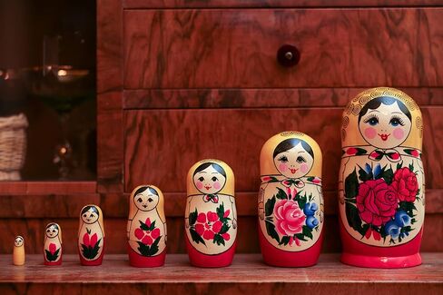 هيكا ناتشورالز سيمينوف دمى التعشيش الصفراء | مجموعة دمى ماتريوشكا الخشبية الطبيعية بالكامل مكونة من 7 قطع (7 بوصة) - ديكور منزلي بابوشكا التقليدي، دمى تراص خشبية، شكل يدوي عتيق in Kuwait