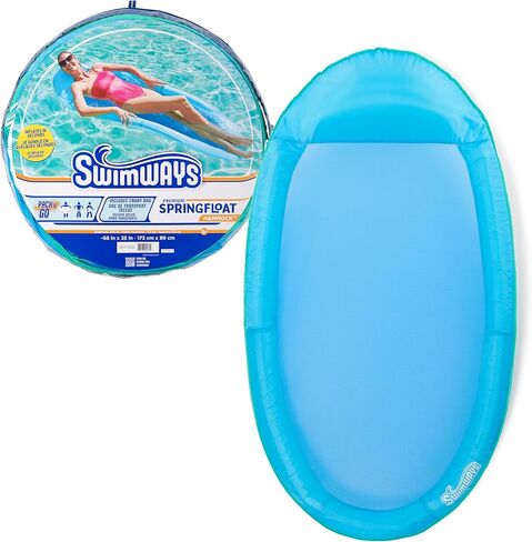 SwimWays Spring Float Original Pool Lounge Chair, Inflatable Pool Floats Adult with Fast Inflation & Head Rest for Ages 15 & Up, Blue in Saudi Arabia