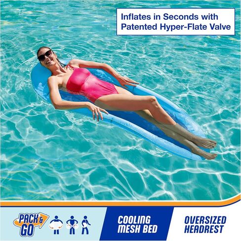 SwimWays Spring Float Original Pool Lounge Chair, Inflatable Pool Floats Adult with Fast Inflation & Head Rest for Ages 15 & Up, Blue in Saudi Arabia
