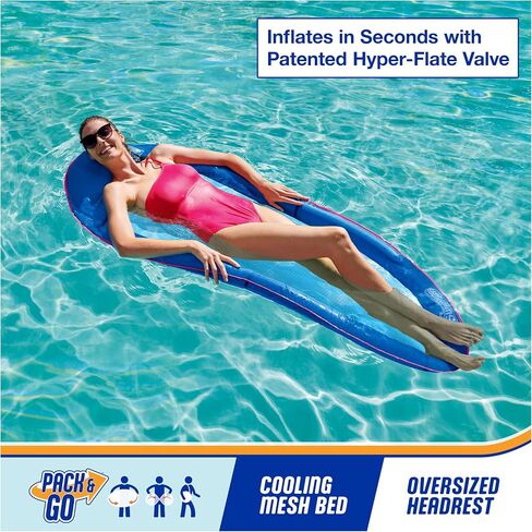 SwimWays Spring Float Original Pool Lounge Chair, Inflatable Pool Floats Adult with Fast Inflation & Head Rest for Ages 15 & Up, Blue in Saudi Arabia