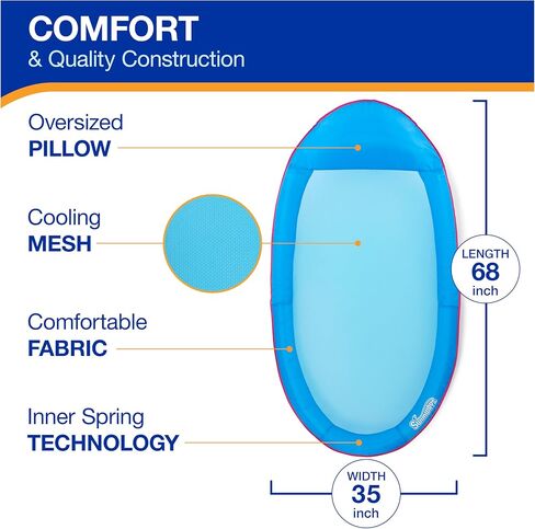 SwimWays Spring Float Original Pool Lounge Chair, Inflatable Pool Floats Adult with Fast Inflation & Head Rest for Ages 15 & Up, Blue in Saudi Arabia