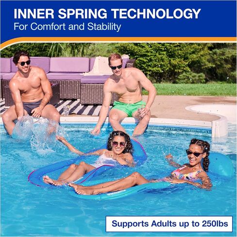 SwimWays Spring Float Original Pool Lounge Chair, Inflatable Pool Floats Adult with Fast Inflation & Head Rest for Ages 15 & Up, Blue in Saudi Arabia