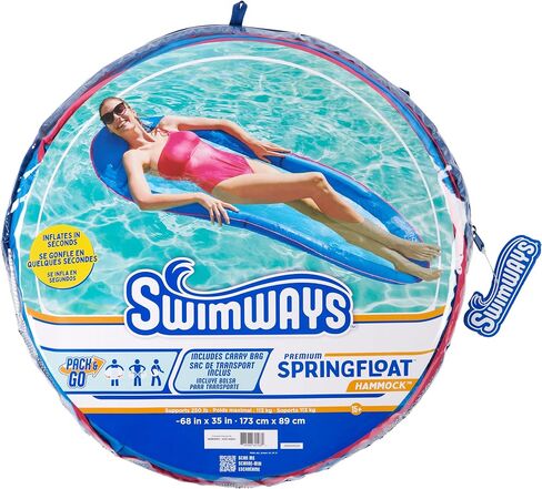 SwimWays Spring Float Original Pool Lounge Chair, Inflatable Pool Floats Adult with Fast Inflation & Head Rest for Ages 15 & Up, Blue in Saudi Arabia
