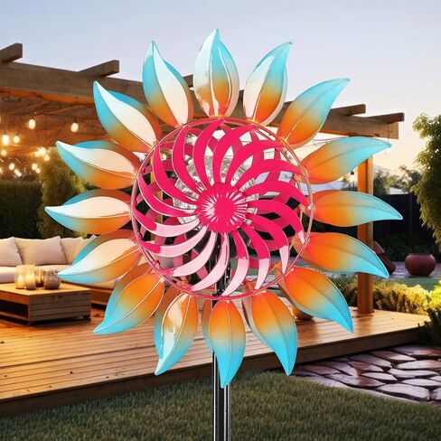 Solar Wind Spinner-Wind Spinners for Yard and Garden Metal Yard Art Kinetic Wind Spinner 75 in with Solar Powered Glass Ball for Yard Garden Backyard Lawn Decorations in Kuwait