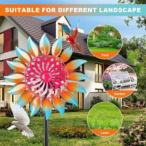 Solar Wind Spinner-Wind Spinners for Yard and Garden Metal Yard Art Kinetic Wind Spinner 75 in with Solar Powered Glass Ball for Yard Garden Backyard Lawn Decorations in Kuwait