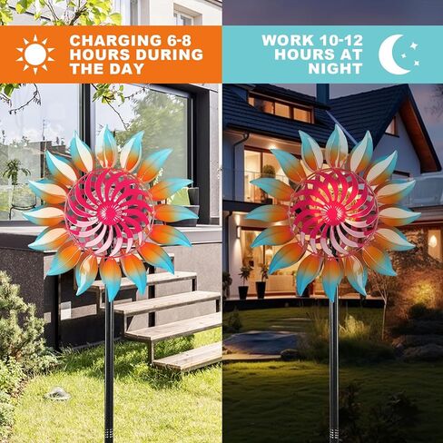 Solar Wind Spinner-Wind Spinners for Yard and Garden Metal Yard Art Kinetic Wind Spinner 75 in with Solar Powered Glass Ball for Yard Garden Backyard Lawn Decorations in Kuwait