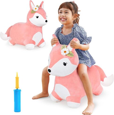 iPlay, iLearn Bouncy Pals Pink Fox Hopping Horse, Toddler Girls Inflatable Bouncing Animal Hopper, Kids Outdoor Jump Toy, Indoor Plush Ride on Bouncer, Birthday Gifts for 18 24 Months 2 3 4 5 Year Old in Saudi Arabia