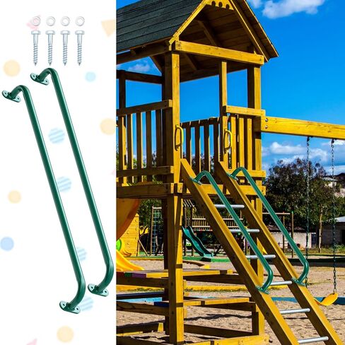 Lounsweer 2 Pcs 37 Inch Playhouse Ladder Handle Metal Access Ladder Handle Playground Safety Handle Monkey Bars Grab Handle Bars for Treehouse Rock Climbing Wall Playground (Green) in Saudi Arabia