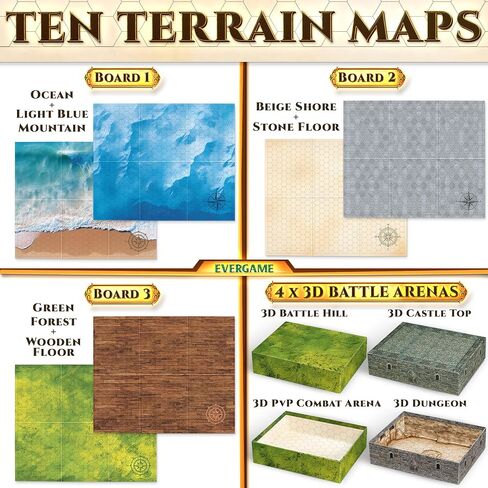 10 DND Game Mats and a lot More - Includes 6 Dungeons & Dragons Board Game Battle Maps (1" Square Grid), Huge Size 22x26-4 3D Battle Arenas, 140+ Reusable Stickers, 4 Markers & Eraser, by EverGame in Saudi Arabia