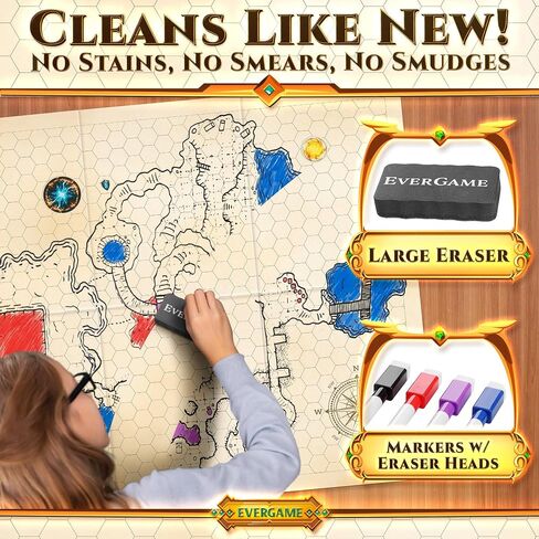 10 DND Game Mats and a lot More - Includes 6 Dungeons & Dragons Board Game Battle Maps (1" Square Grid), Huge Size 22x26-4 3D Battle Arenas, 140+ Reusable Stickers, 4 Markers & Eraser, by EverGame in Saudi Arabia