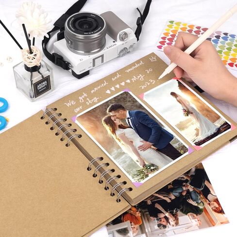 ألبوم صور سجل القصاصات مقاس 8 × 8 بوصة، كتب ذاكرة صغيرة يمكنك صنعها بنفسك مع ورق كرافت سميك للعشاق والأصدقاء والأطفال والذكرى السنوية للزفاف (30 ورقة/60 صفحة) in Kuwait