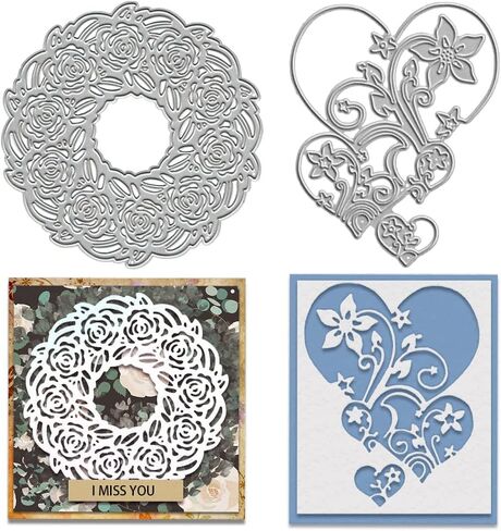 2 PCS Hearts Frame Cutting Dies for Card Making, Hollow Wall Heart Die Cuts Flowers Lace Dies Embossing Template for Scrapbooking DIY Cards Album Crafts Supplies in Saudi Arabia
