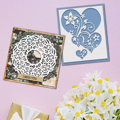 2 PCS Hearts Frame Cutting Dies for Card Making, Hollow Wall Heart Die Cuts Flowers Lace Dies Embossing Template for Scrapbooking DIY Cards Album Crafts Supplies in Saudi Arabia