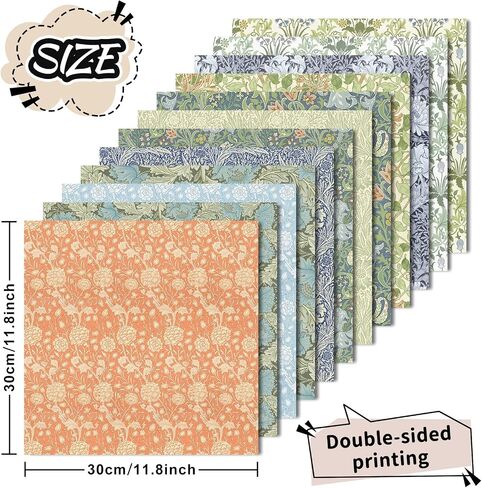 24 Sheets William Morris Pattern Paper Floral Scrapbook Specialty Paper Vintage Double Sided Craft Paper For DIY Card Making Photo Album Decor, 11.8 x 11.8 Inch in Saudi Arabia