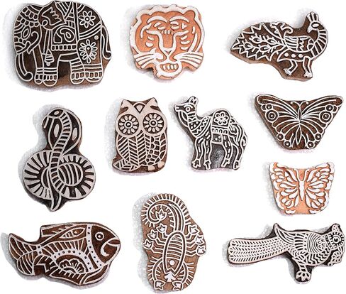 Hashcart Handmade Animal Design Wooden Motif Blocks | Stamps for Printing | Indian Wooden Printing Stamps in Saudi Arabia