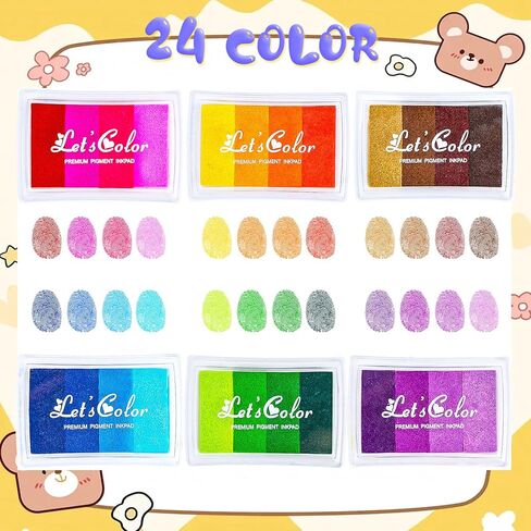 24 لونًا من وسادات الحبر الحرفية للطوابع، وسادات ختم الحبر القابلة للغسل للأطفال، وسادات حبر طباعة الأصابع لصنع البطاقات، والختم، وسجل القصاصات، مجموعة من 6 قطع in Kuwait