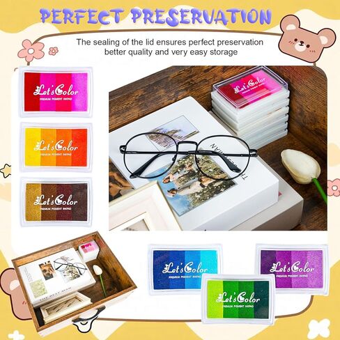 24 لونًا من وسادات الحبر الحرفية للطوابع، وسادات ختم الحبر القابلة للغسل للأطفال، وسادات حبر طباعة الأصابع لصنع البطاقات، والختم، وسجل القصاصات، مجموعة من 6 قطع in Kuwait