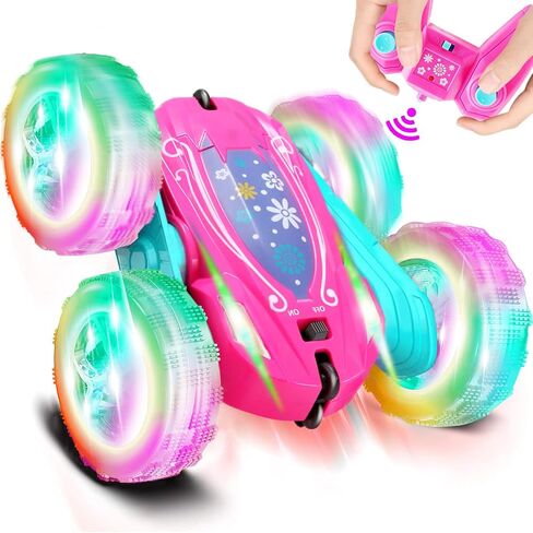 FREE TO FLY Remote Control Car for Girls : Pink RC Car Double Sided 360°Flip Stunt Cars with Headlights & WheelLights Rechargeable Toy Car Birthday Gifts for Girl Kids Age 6 7 8 9 10 11 12 Year Old in Kuwait