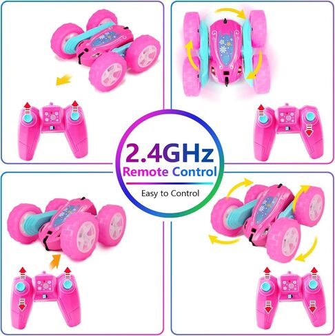 FREE TO FLY Remote Control Car for Girls : Pink RC Car Double Sided 360°Flip Stunt Cars with Headlights & WheelLights Rechargeable Toy Car Birthday Gifts for Girl Kids Age 6 7 8 9 10 11 12 Year Old in Kuwait