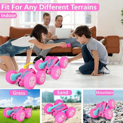 FREE TO FLY Remote Control Car for Girls : Pink RC Car Double Sided 360°Flip Stunt Cars with Headlights & WheelLights Rechargeable Toy Car Birthday Gifts for Girl Kids Age 6 7 8 9 10 11 12 Year Old in Kuwait