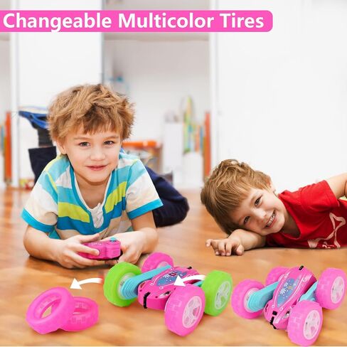 FREE TO FLY Remote Control Car for Girls : Pink RC Car Double Sided 360°Flip Stunt Cars with Headlights & WheelLights Rechargeable Toy Car Birthday Gifts for Girl Kids Age 6 7 8 9 10 11 12 Year Old in Kuwait