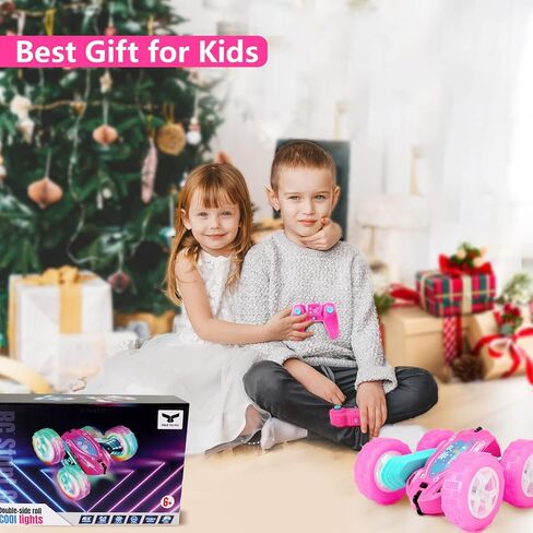 FREE TO FLY Remote Control Car for Girls : Pink RC Car Double Sided 360°Flip Stunt Cars with Headlights & WheelLights Rechargeable Toy Car Birthday Gifts for Girl Kids Age 6 7 8 9 10 11 12 Year Old in Kuwait