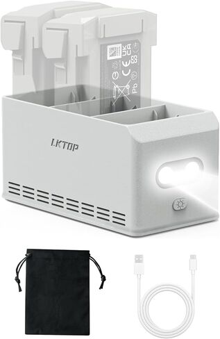 شاحن بطارية لبطاريات DJI Mini 3 Pro/Mini 4 Pro بدون طيار RC RC-N1 RC-N2 وحدة التحكم عن بعد، محور شحن سريع ثنائي الاتجاه Mini 4 Pro/Mini 3 Pro مع 5 مستويات من ضوء LED ووضع الطوارئ SOS in Kuwait