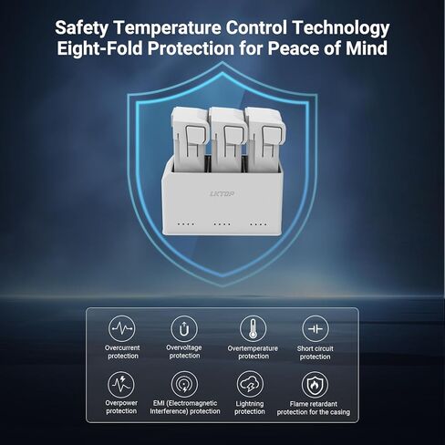 شاحن بطارية لبطاريات DJI Mini 3 Pro/Mini 4 Pro بدون طيار RC RC-N1 RC-N2 وحدة التحكم عن بعد، محور شحن سريع ثنائي الاتجاه Mini 4 Pro/Mini 3 Pro مع 5 مستويات من ضوء LED ووضع الطوارئ SOS in Kuwait