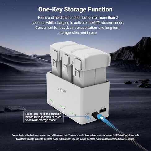 شاحن بطارية لبطاريات DJI Mini 3 Pro/Mini 4 Pro بدون طيار RC RC-N1 RC-N2 وحدة التحكم عن بعد، محور شحن سريع ثنائي الاتجاه Mini 4 Pro/Mini 3 Pro مع 5 مستويات من ضوء LED ووضع الطوارئ SOS in Kuwait