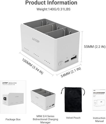 شاحن بطارية لبطاريات DJI Mini 3 Pro/Mini 4 Pro بدون طيار RC RC-N1 RC-N2 وحدة التحكم عن بعد، محور شحن سريع ثنائي الاتجاه Mini 4 Pro/Mini 3 Pro مع 5 مستويات من ضوء LED ووضع الطوارئ SOS in Kuwait