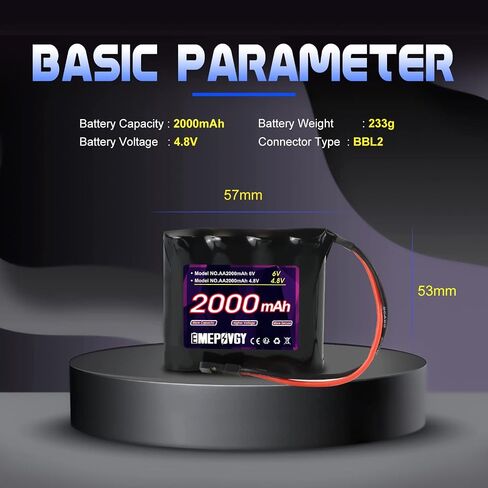 2 حزم NiMH استقبال RX بطارية 4.8 فولت 2000 مللي أمبير مع موصل Hitec/BBL2 قابلة للشحن حزمة بطارية عالية السعة لأجهزة استقبال RC هواية السيارة in Saudi Arabia