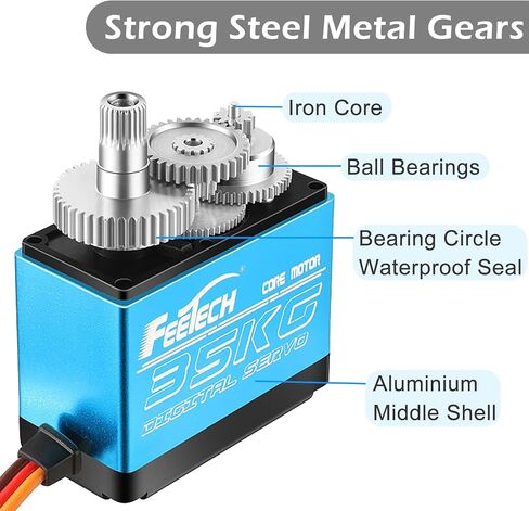 FT5330M 35KG RC Digtal Servo 180 درجة مقاوم للماء بالكامل معدات معدنية عالية عزم الدوران 25T ذراع مؤازر لسيارة Traxxs X4 1/8 1/10 Rc (FT5330M 180°) in Saudi Arabia
