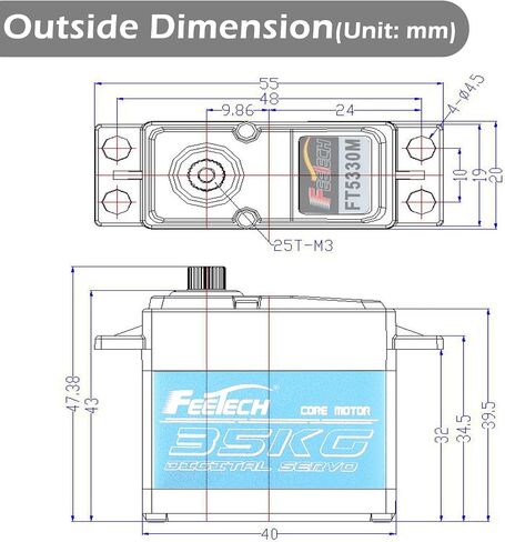 FT5330M 35KG RC Digtal Servo 180 درجة مقاوم للماء بالكامل معدات معدنية عالية عزم الدوران 25T ذراع مؤازر لسيارة Traxxs X4 1/8 1/10 Rc (FT5330M 180°) in Saudi Arabia