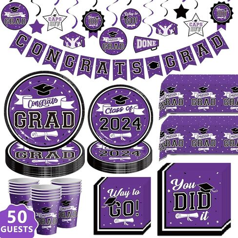 DAZONGE Graduation Decorations Class of 2024 Orange, Disposable Graduation Party Supplies for 50 Guests, 2024 Graduation Party Decorations Tableware Set, Congrats Grad Banner and Hanging Swirls in Kuwait