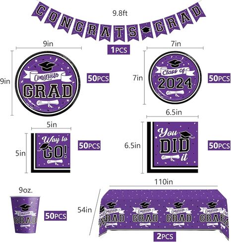 DAZONGE Graduation Decorations Class of 2024 Orange, Disposable Graduation Party Supplies for 50 Guests, 2024 Graduation Party Decorations Tableware Set, Congrats Grad Banner and Hanging Swirls in Kuwait