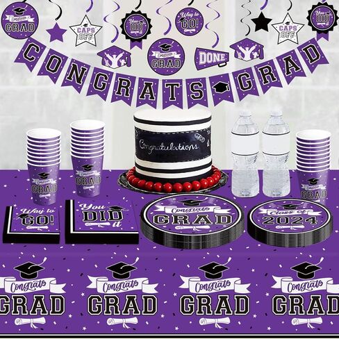 DAZONGE Graduation Decorations Class of 2024 Orange, Disposable Graduation Party Supplies for 50 Guests, 2024 Graduation Party Decorations Tableware Set, Congrats Grad Banner and Hanging Swirls in Kuwait